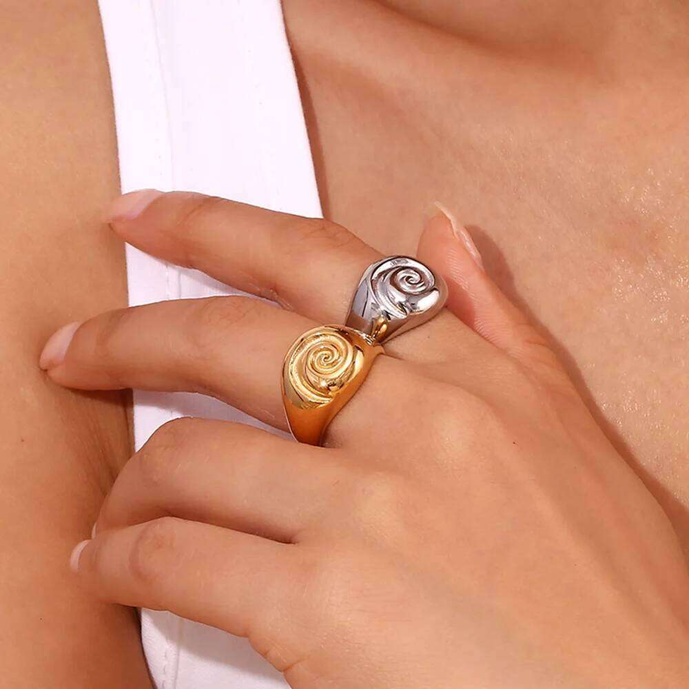 MamacitaSlay Unique Fingerprint Swirl Ripple Gold Silver Colour Rings Womens Stainless Steel Tarnish Free Jewelry Accessories H260312
