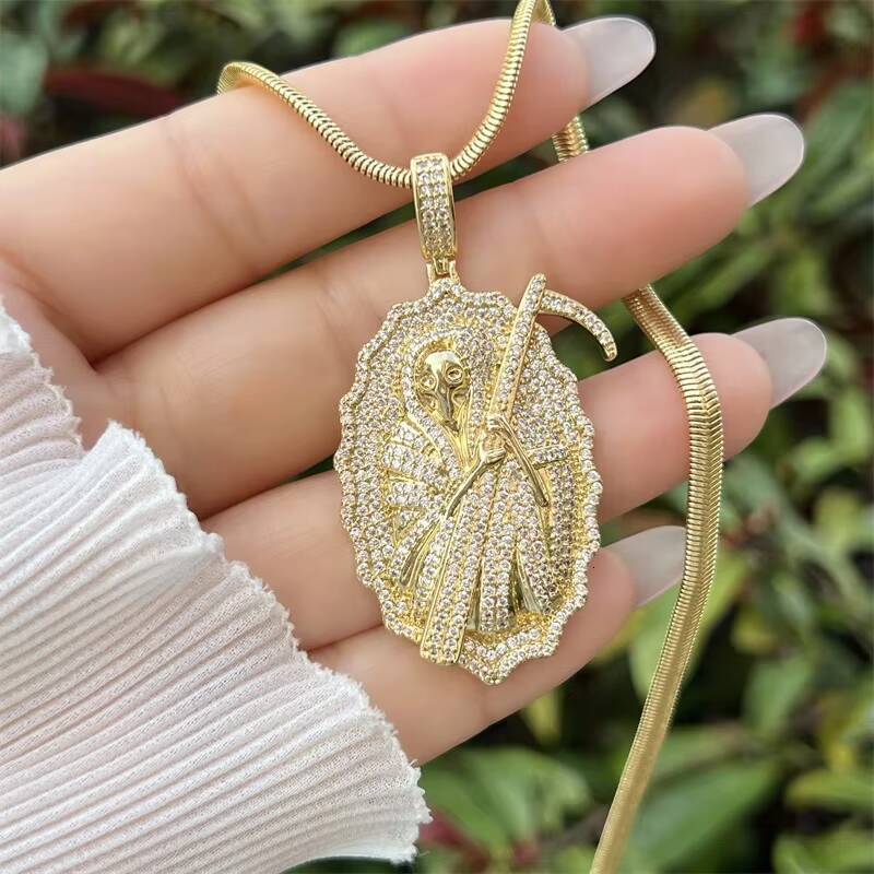 18K Gold Universal Moissanite VVS Grade Grim Reaper Religious Series Necklace - Classic Minimalist Style