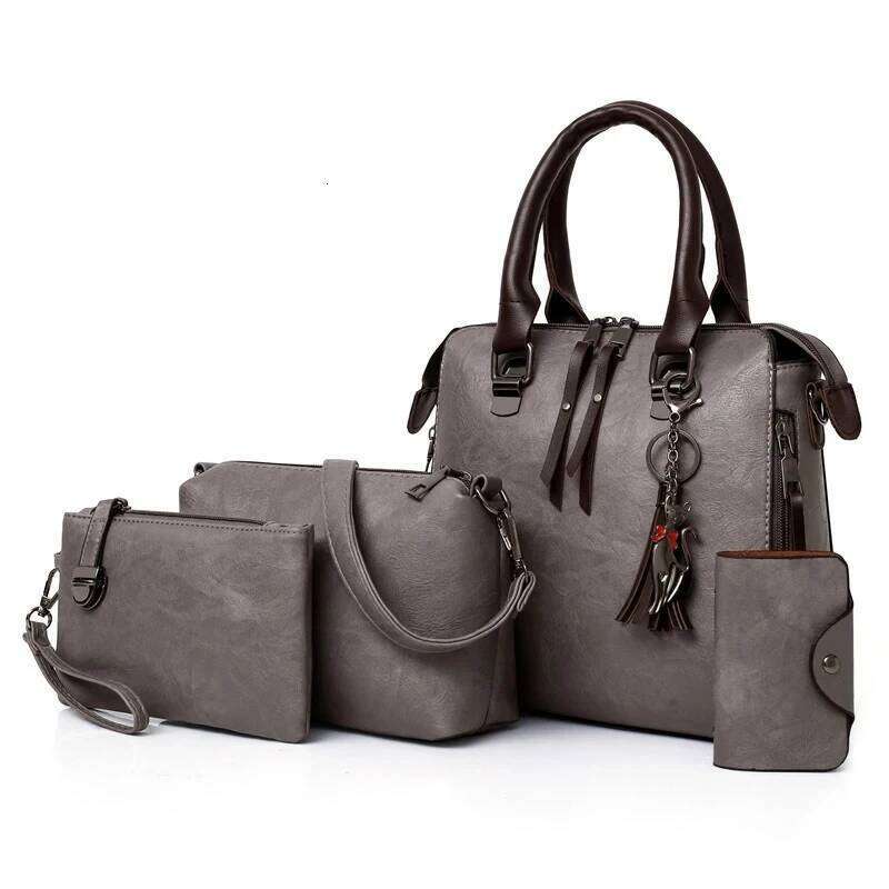 Women Composite Tassel Luxury Leather Purse Handbags Famous Brands Top-Handle Female Shoulder Bag 4Pcs/Set Xiu Lai Si