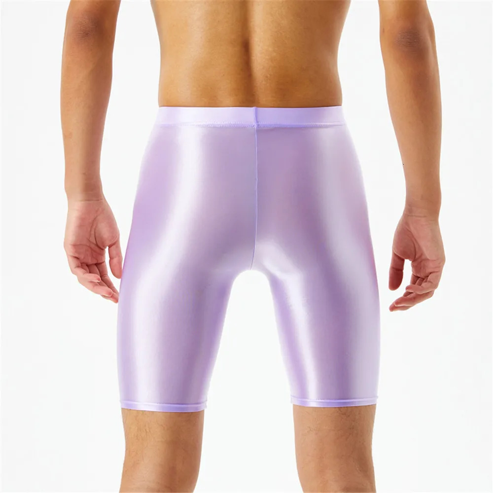 Men Oil Shiny Shorts gym Shapewear Ice Silk High Elastic Sexy Boxer Tight Shape U Pouch Sheath Man Smooth Candy Color 260228