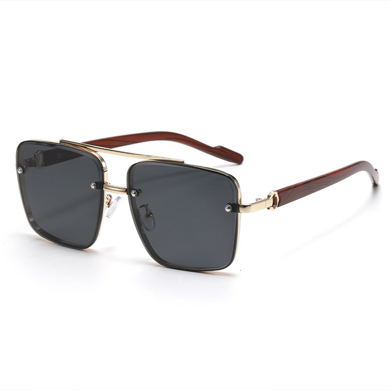 New Metal Double Beam Square Frame Wood Grain Leg Trendy Men's Driving Sunglasses