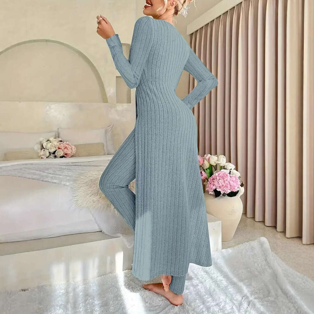 In-stock European American cross-border independent station Amazon new design round-neck split long-sleeve two-piece set for spring and autumn