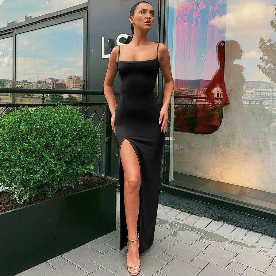 Y2K Summer Hot selling Women's Wear Slim Fit Off Back Sexy Split Dress with One Line Collar C260311