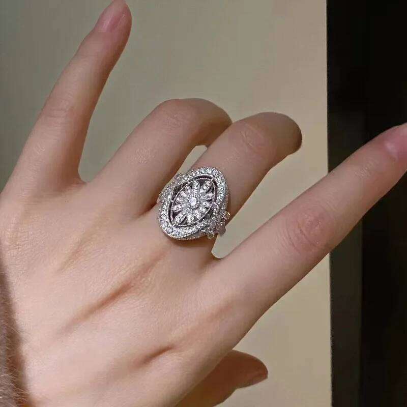 Huitan Gentle Sparkling Rings with Hollow Flower Design Brilliant Sweet Finger Accessories Charming Exquisite Party Jewelry Hot H260312