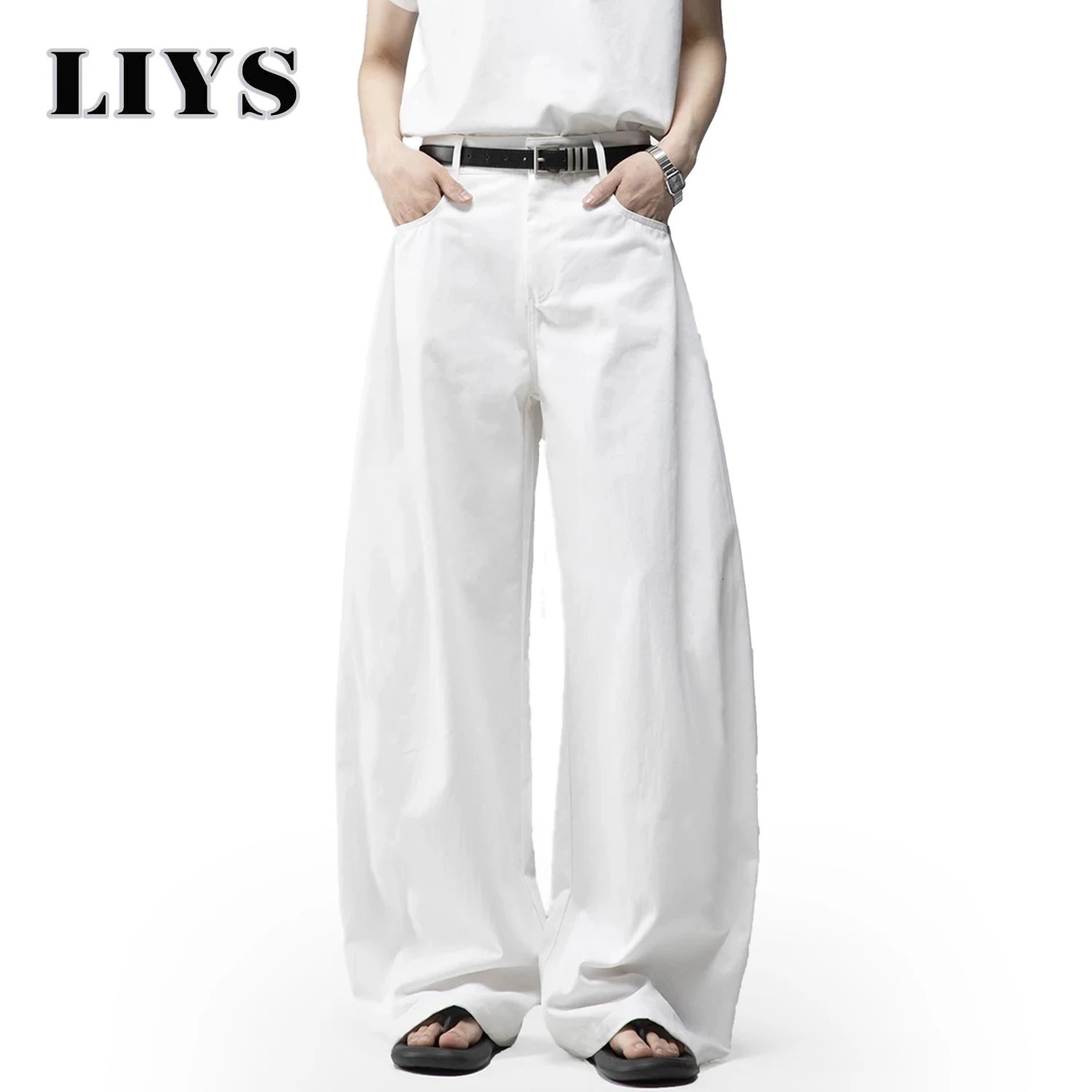 Mens White Baggy Machete Wide-Leg Jeans Daily Casual Denim Pants Solid Business Ladies Balloon Pants High Street Mens Clothes 260310