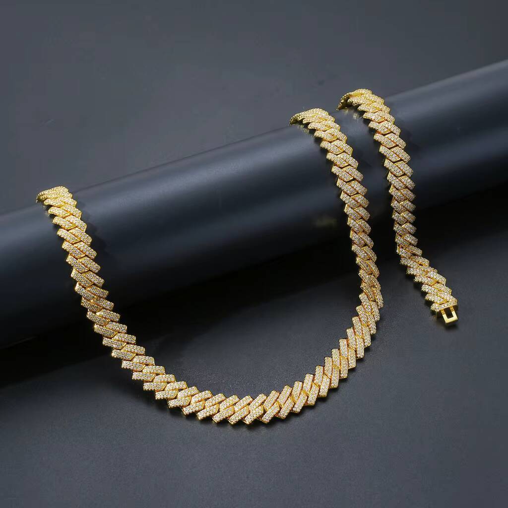 BES 14MM Custom Hip Hop Jewelry Iced Out 925 Sterling Prong Setting VVS Lab Moissanite Cuban Link Chain Necklace Hip Hop for Man