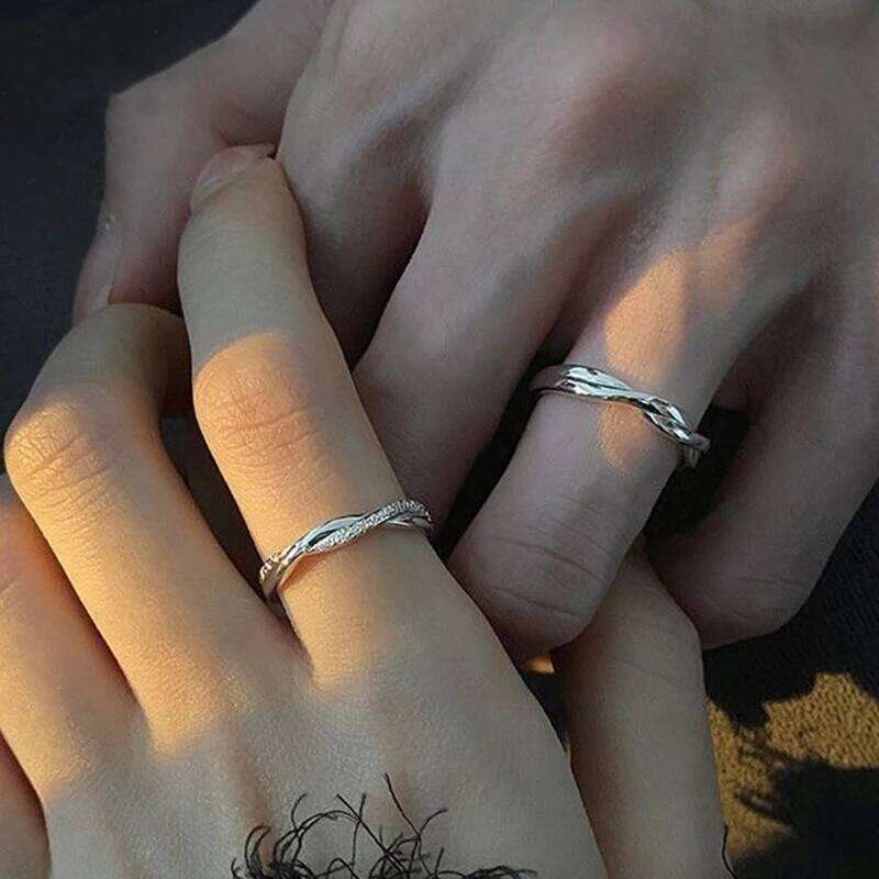 Fashion Couple Rings Set Silver Color Simple Opening Adjustable Finger Ring Light Luxury Jewelry For Women Men Anniversary Gift W260311