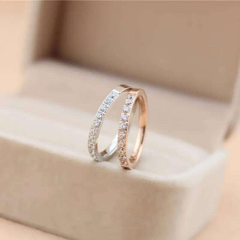 Stainless Steel Half Eternity Band Pave Setting CZ Wedding Ring for Women Girl Size 4-10 H260312