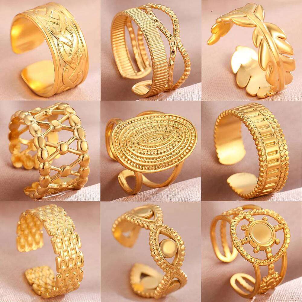 Stainless Steel Rings Bohemian Geometric Open Adjustable Wide Fashion Vintage Fine Ring For Women Jewelry Anniversary Gift H260312