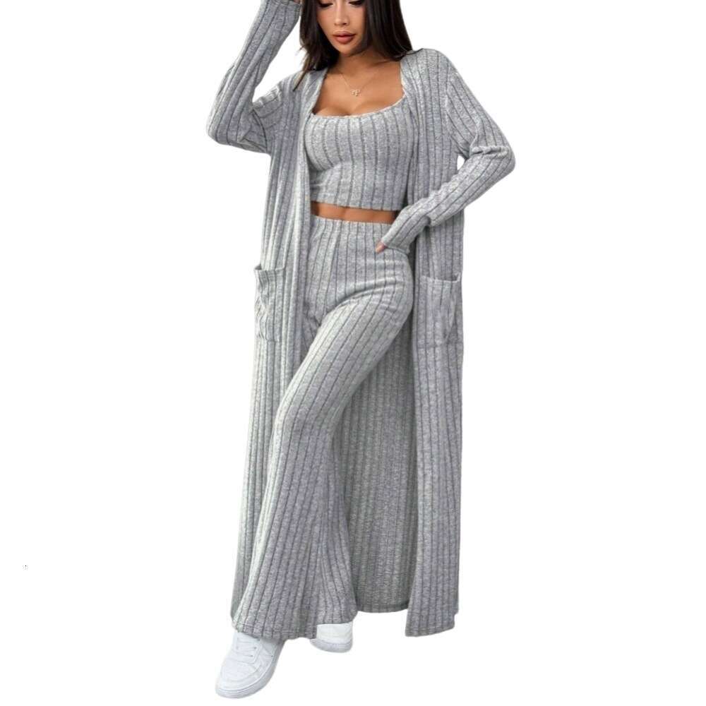 2026 New Autumn And Winter Women's Lazy Fashion Suit Fashion Leisure Home Knitting Casual Three-Piece Set