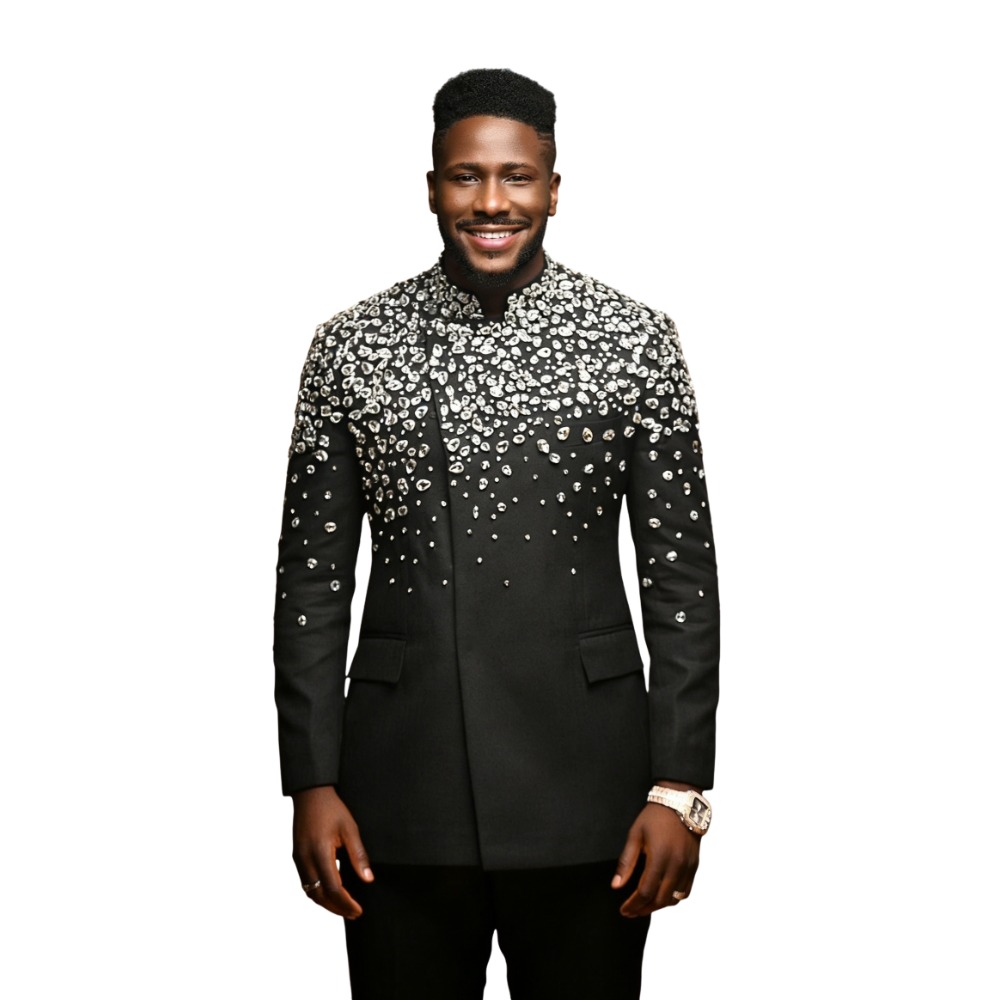 Luxury Men's Suits Groom 2 Pieces Crystal Rhinestone Blazer Tailor-Made Jacket Single Breasted Prom Party Customized Coat Pants Plus Size