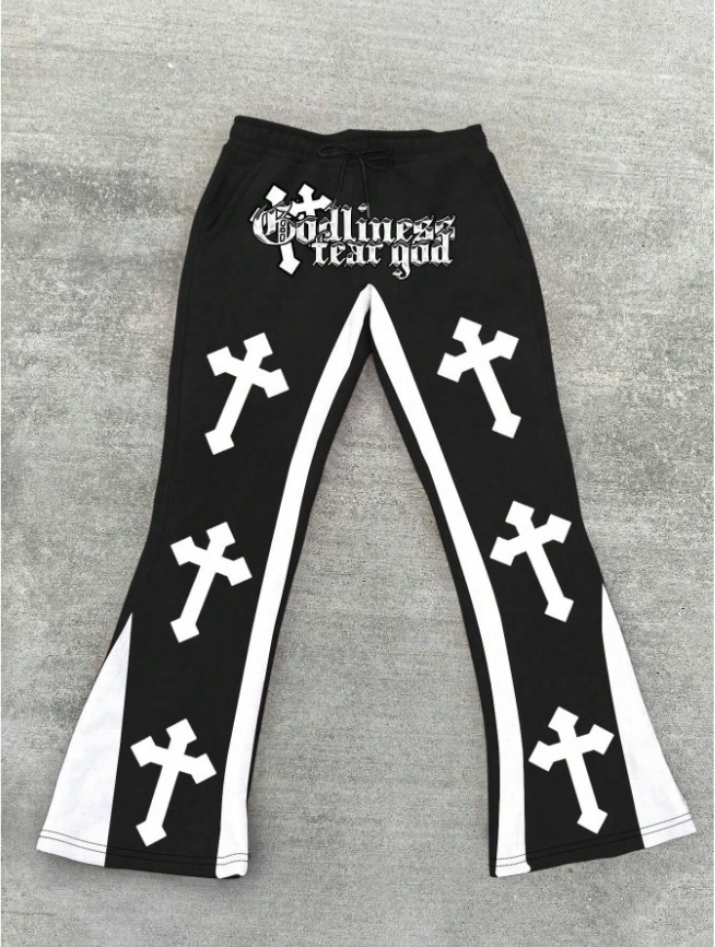 Luxury Brand Designer Clothes Vintage American Style Autumn Winter Harajuku Casual Street Style Cross Print Pattern Pants Unisex