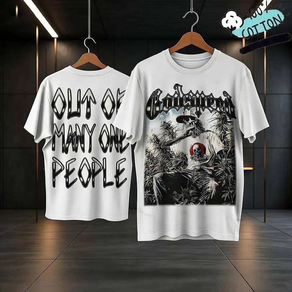Skull Print "Out Of Many One People" T-shirt Y2K Hip Hop Crew Neck Loose Short Sleeve Men's And Women's Casual Gothic Style Top dd