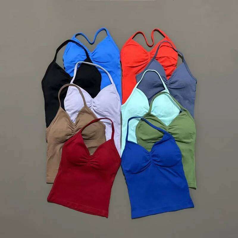 Gym Tops Women Seamless Yoga Tank With Removable Pads V Neck Sleeveless Top Sports Running Fitness Vest 26Y0312