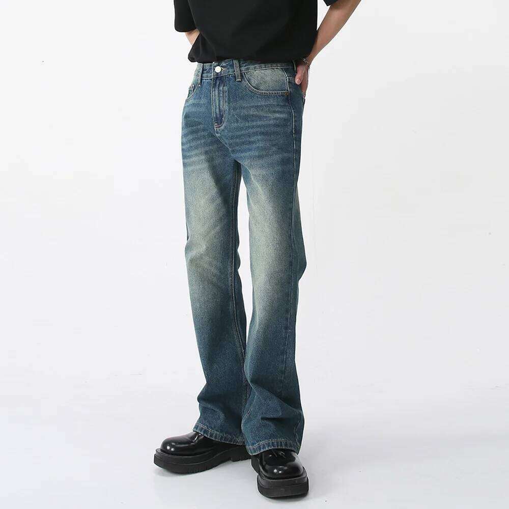 Men High Street Hip Hop Casual Small Flare Jeans Male Japan Korea Style Streetwear Vintage Denim Trousers Pant 26Y0312