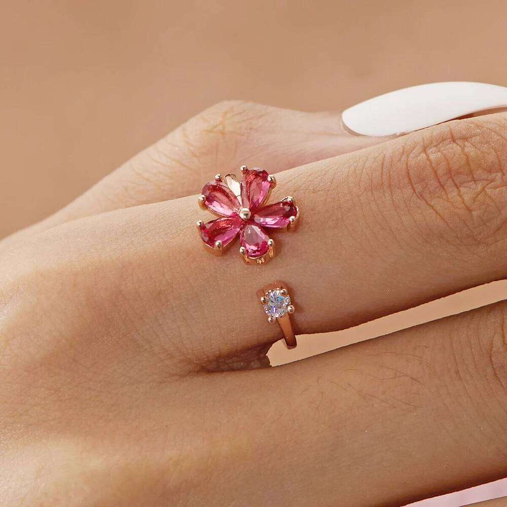Korean CZ Sweet Crystal Zircon Heart Ring For Women Exquisite Shell Flower Opening Finger Rings Girls Princess Wedding Jewelry H260312