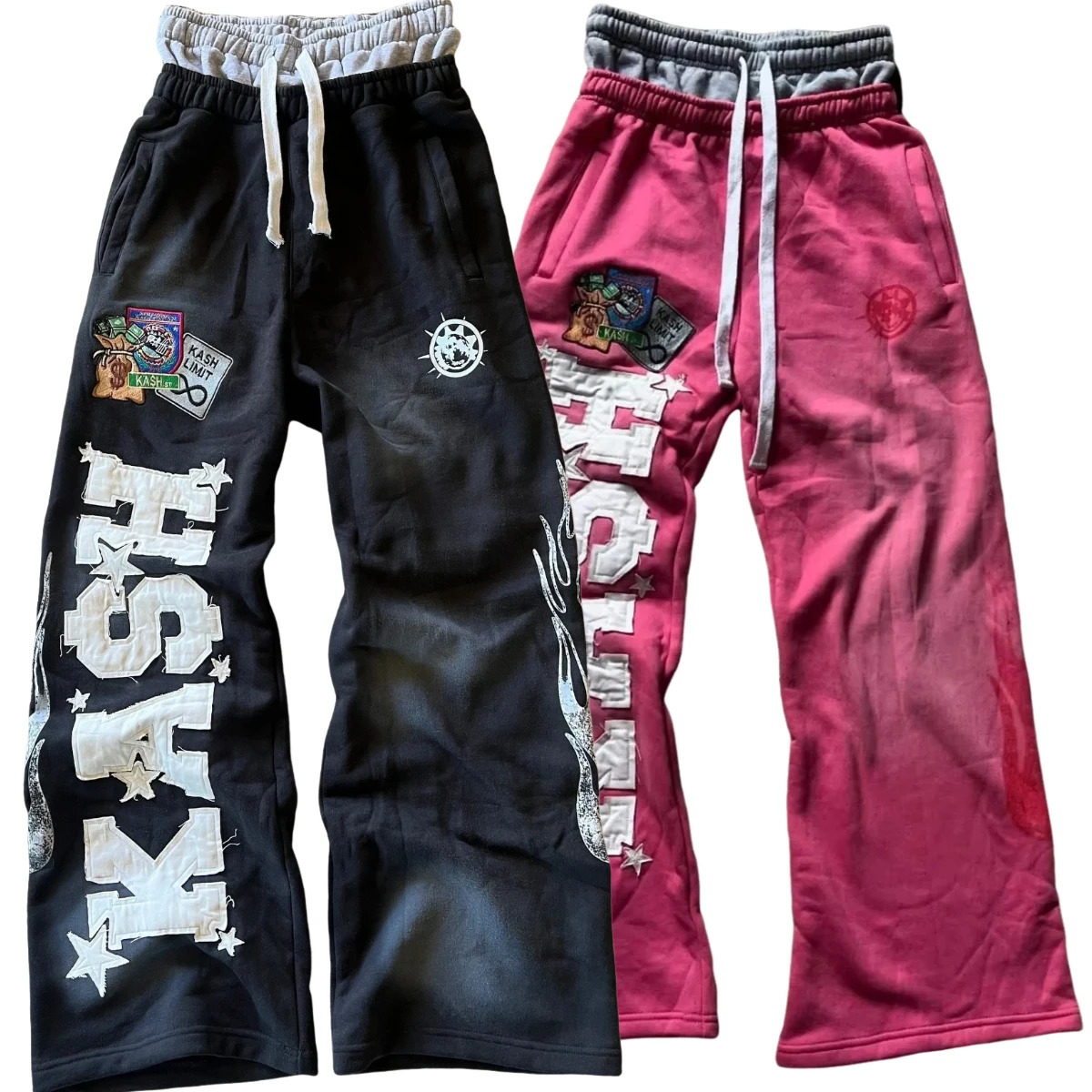 American Letter Patch Retro Double Layer Y2K Pants Baggy Sweatpants Men Hip Hop Gothic Elastic Waist Jogging Casual Pants 260311
