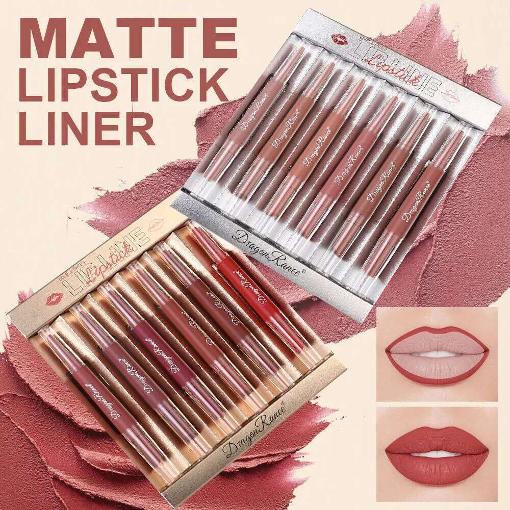 2 in 1 Double Ended Lipstick Liner Set Matte Velvet Long Lasting Waterproof Nude Red Lip for Women Makeup Cosmetics W260311