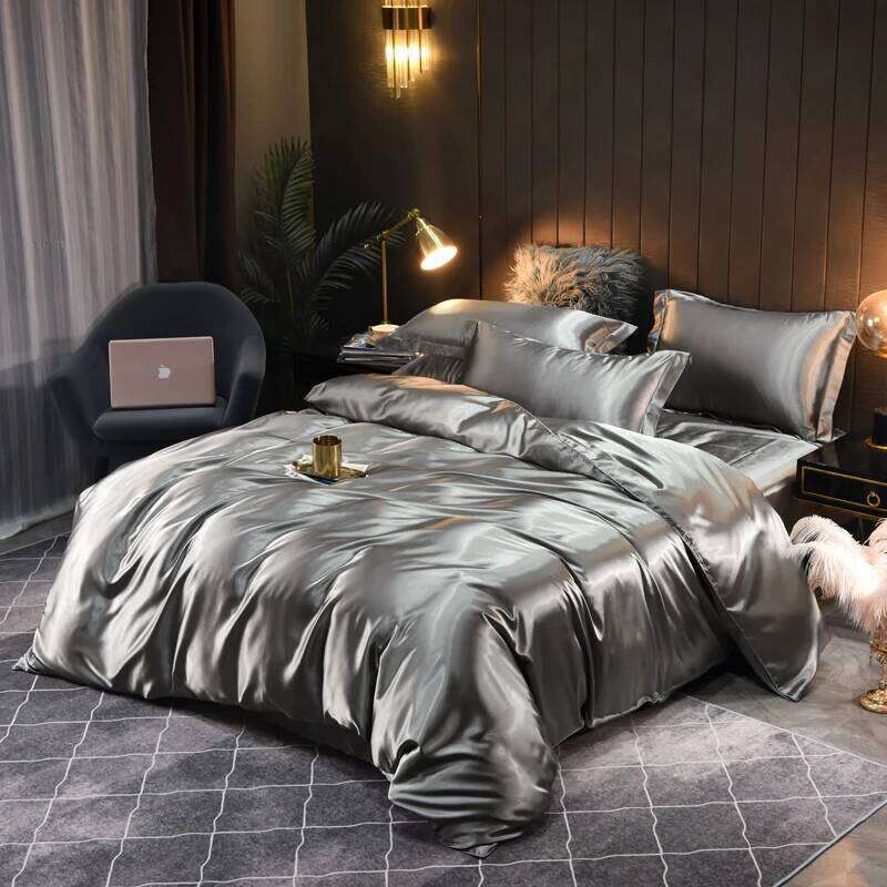 Smooth Satin Bedding Set Solid Color Duvet Bedsheet Pillowcase Single Double King Queen Full Twin Size Quilt Cover H260312