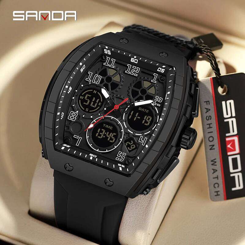 Sanda brand's new electronic digital multifunctional fashion trend men's watch silicone waterproof alarm clock men 2024