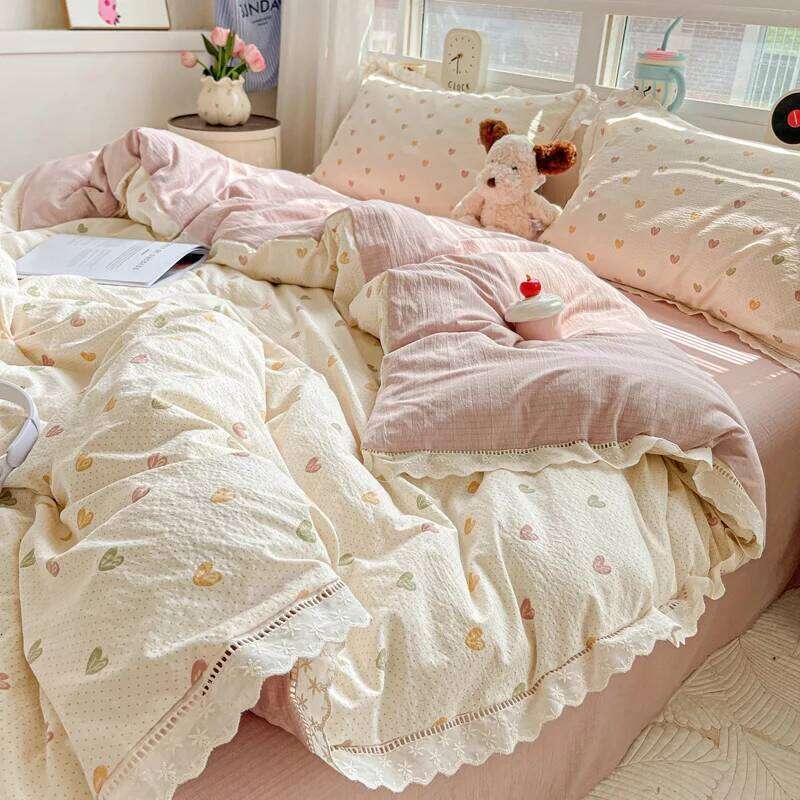 2025 New Bedding INS Princess Soft Flat Sheet Set Twin Queen Double Size Cotton Lace Duvet Cover Pillowcase Bed Linen H260312