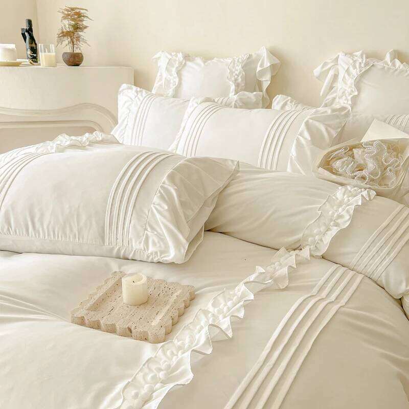 Princess Style Washed Cotton Bedding Set with Pillowcase bed sheet Single Full Linen Purple Duvet Cover Queenking Double Bed H260312