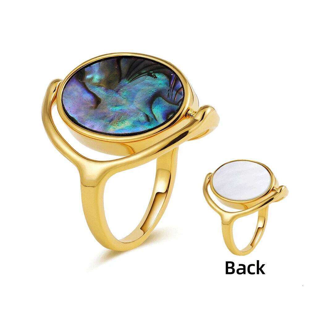 Charm Personality Rotatable Double Sided Opal Rings Women Stainless Steel Oval Anillos Indie Statement Jewelry Gifts New 2024 H260312