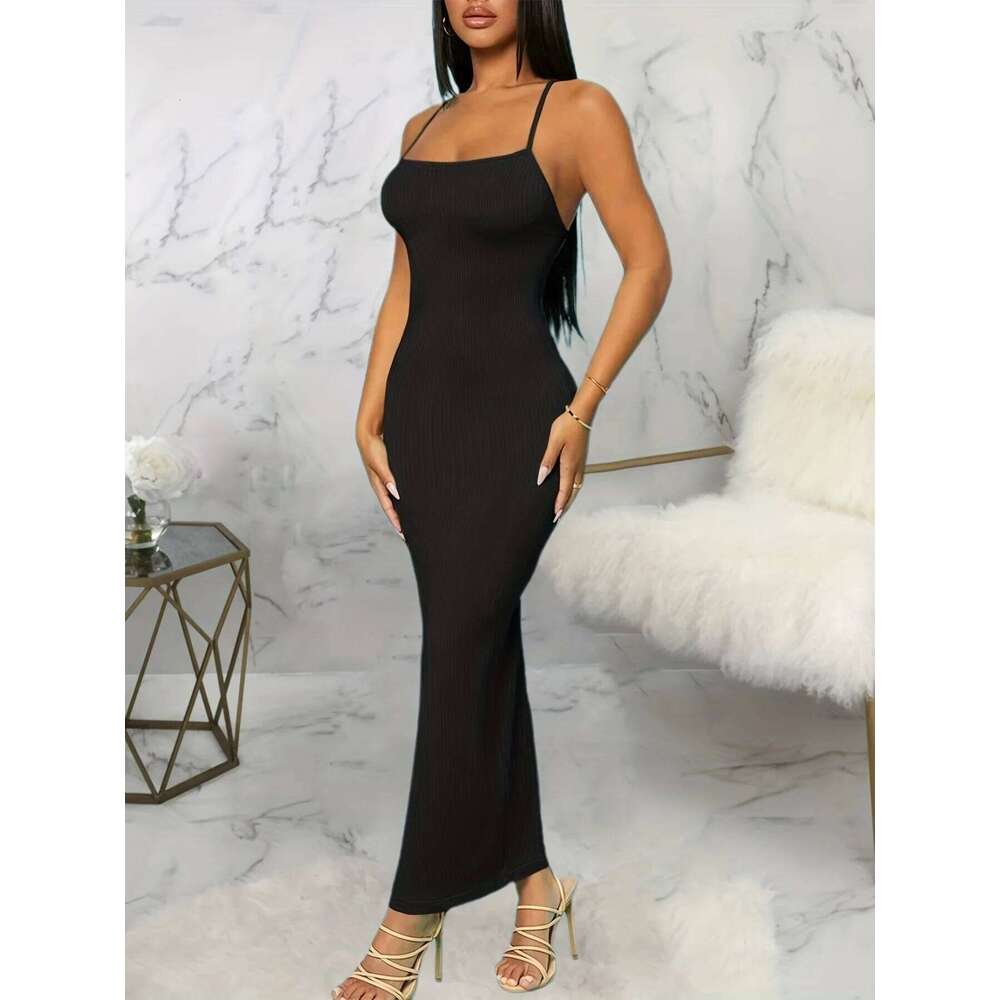 European And American Style Black Sexy Spaghetti Strap Dress Women Slim Bodycon Long Skirt Spring Summer Beach Vacation C260312