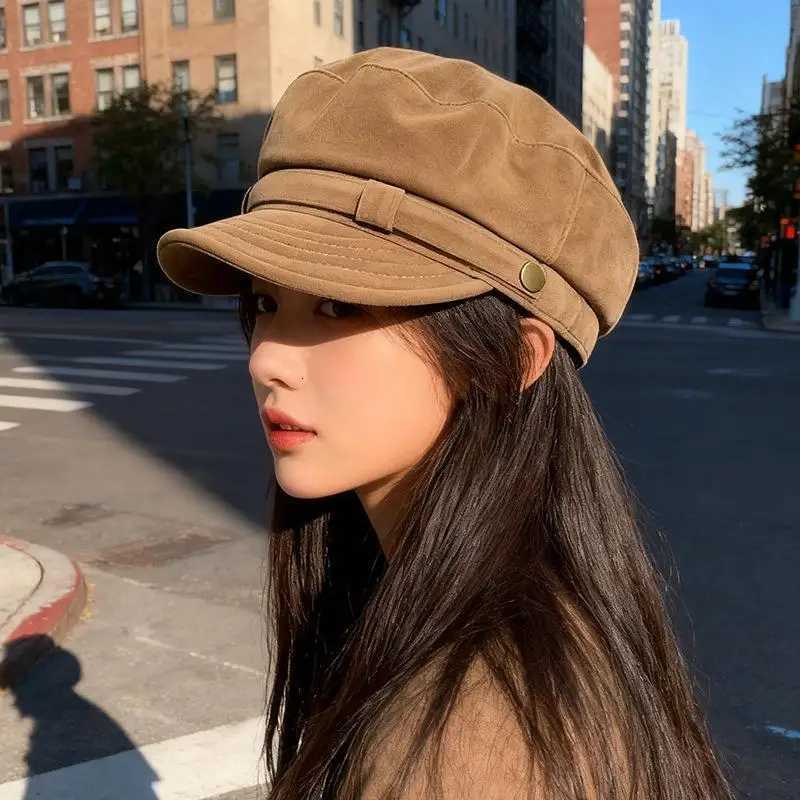 Retro Suede Beret Hat For Women Flat Top Newsboy Cap Autumn Winter Briti Sle Casual Foldable Warm Hat H260312 - view 6