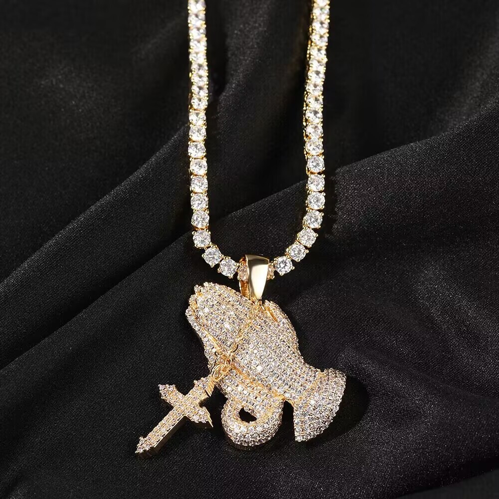 Hipster Brand Full Diamond Cross Pendant Necklace Retro Hip Hop Rap Pop Jewelry