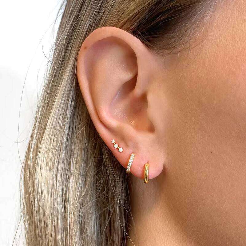 Sterling Sier hip-hop moissanite Triple Small Stud Earrings Jewelry