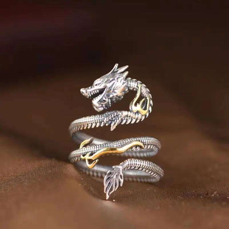 Buyee 925 Sterling Silver Unique Big Elegant Chinese Dragon Open Ring Finger for Men Women Rock Punk Fine Jewelry Circle H260312