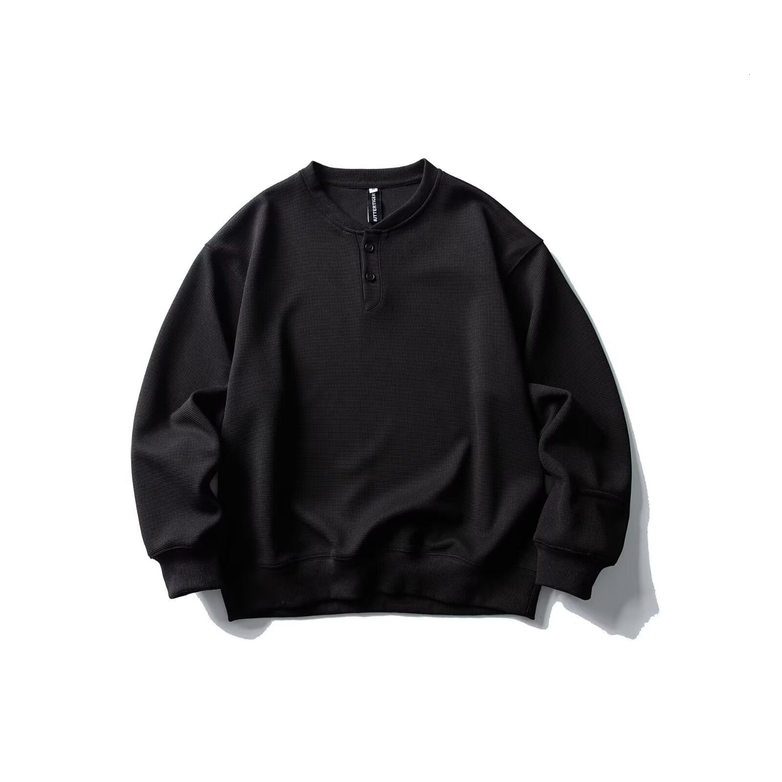 Trendy Brand Autumn New Waffle Knit Henley Collar Sweatshirt For Men Solid Color Designer Hoodie Pullover Base T-shirt Top