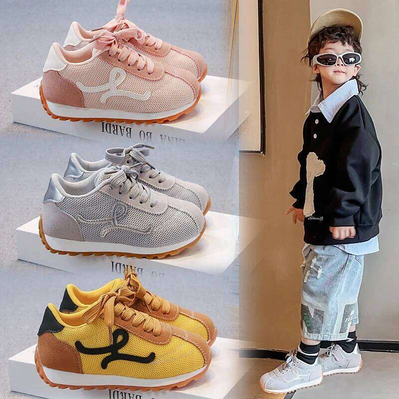 Children's Sneakers 3-18 Years Old Four Seasons Yellow Breathable Boys Girls Casual Gray Soft Non-slip Kids Running Shoes H260312