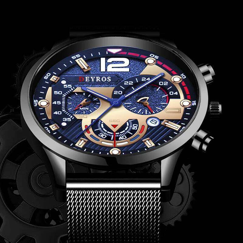 3PCS Set Luxury Fashion Mens Watches Men Business Quartz Watch Male Casual Necklace Bracelet Wristwatch