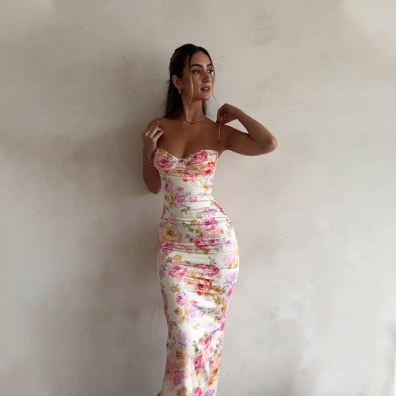 European and American Style Women's Summer New Fashion Printed Slim Sexy Backless Strap Dress C260312