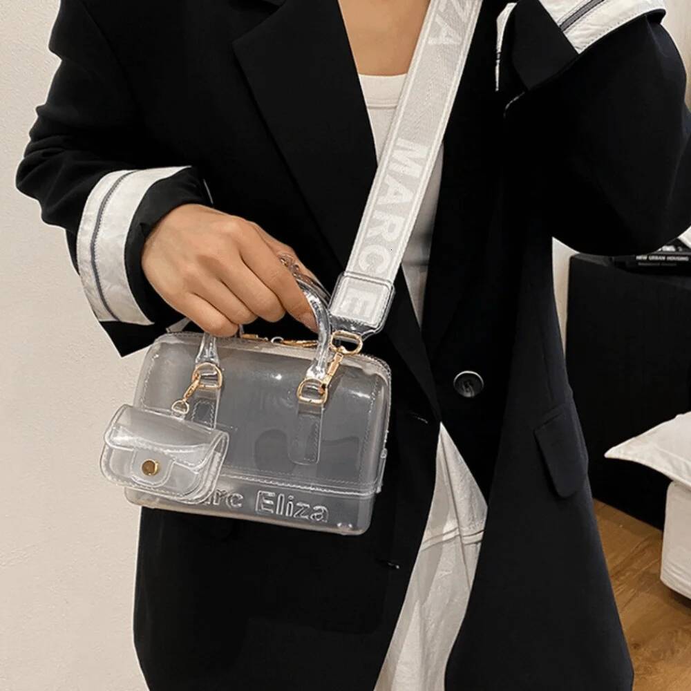 Shell-Shaped Transparent Jelly Summer Color Elegant Shoulder Double Handles with Mini Pendant Crossbody Bag