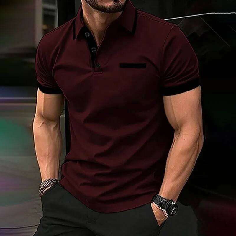 Spring Summer Men Clothes Short Sleeve Turn-down Collar Fake Pocket Print Business Casual Polo Shirt Resilient Tops 26H0312