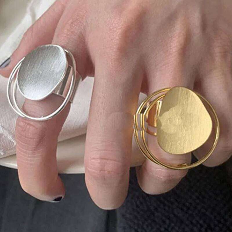 925 Sterling Silver Rings for Women Couple Minimalist Handmade Simple GOld Circle Big Ring Fine Jewelry Gift Prevent Allergy H260312