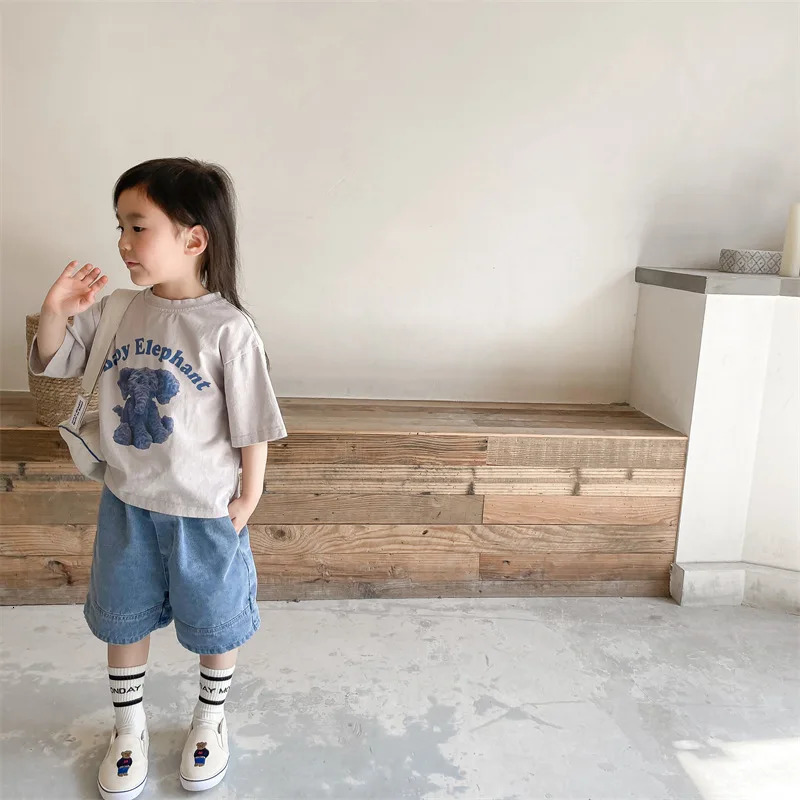 2119B1 Baby Summer Denim Shorts Boys and Girls Patched Solid Color Short Pants for Kids Toddlers Korean 260311