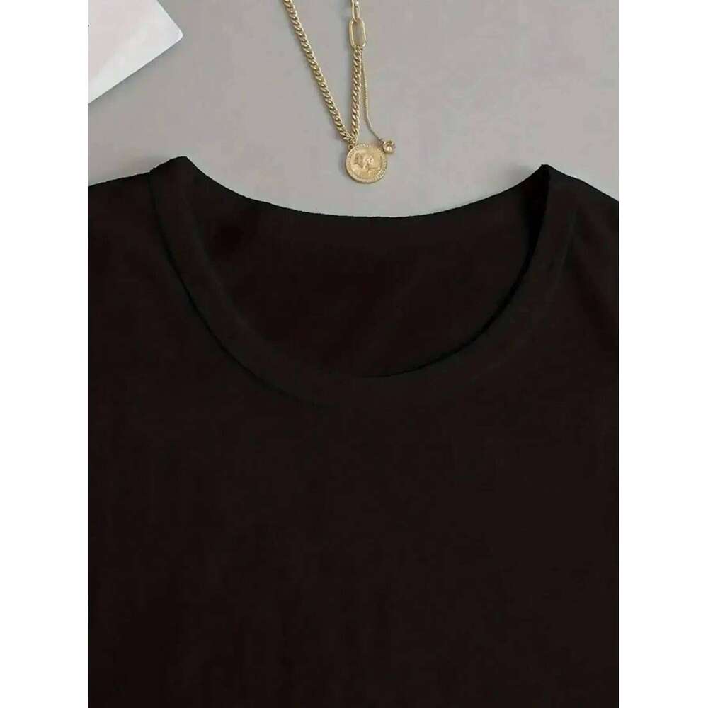 Women's Black Soft Round Neck T-Shirt Classic Fit Casual Tee for Spring Summer Fashion Trendy Top Z260312