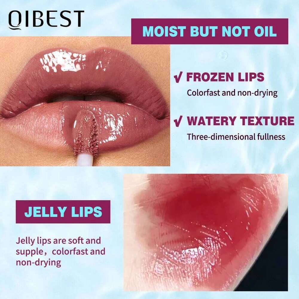QIBEST Hydrating Crystal Easy to Fade Mirror Water Glazed Glaze Long Lasting Moisturizing Gloss Lip Tint Cosmetics W260311