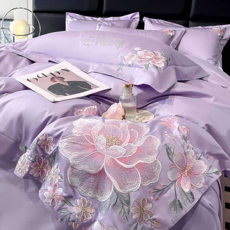 4pcs Light Style 100% 120 Count Long Styl Cotton Embroidered Bedding Duvet Cover 200x230 220x240 Four Seasons H260312
