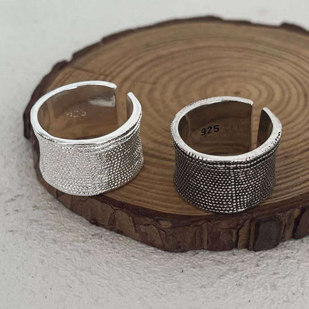 925 Sterling Silver Simple Women Fine Jewelry Finger Adjustable Open Vintage Wide Retro Ring For Party Birthday Gift H260312