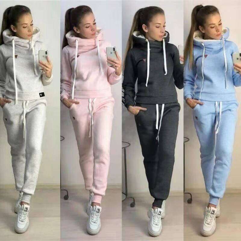 Solid Women Tracksuit Casual Hoodies Sweatshirt Pant Set Lounge Wear Sport Suit 2PCS Autumn Winter Clothes C260312