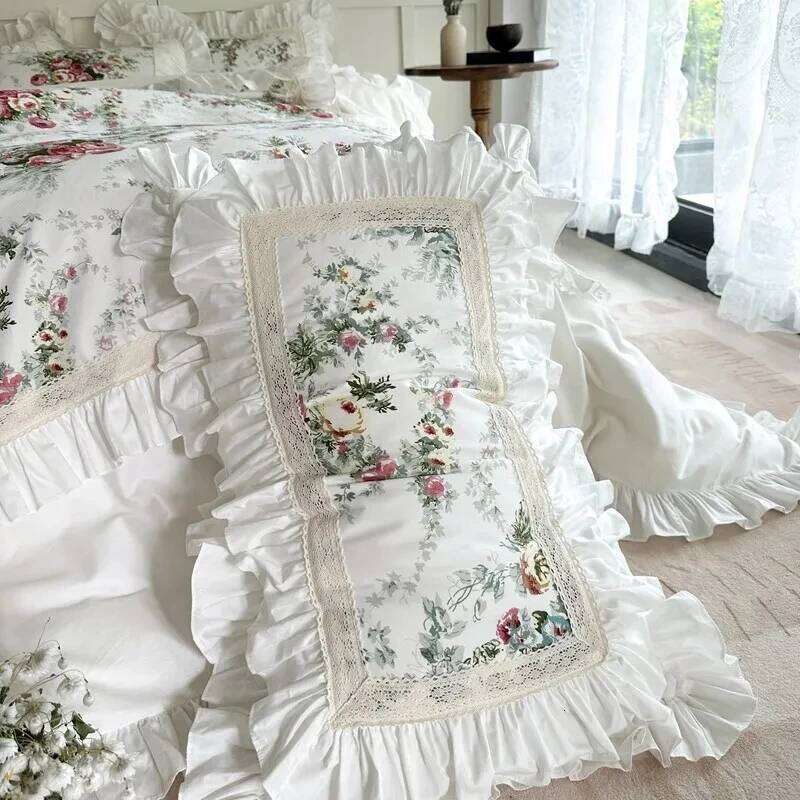 Ruffle patchwork 3Pcs Floral 100%cotton White Duvet Cover Set +2Pillowcases US/UK Super King size Bedding Sets H260312
