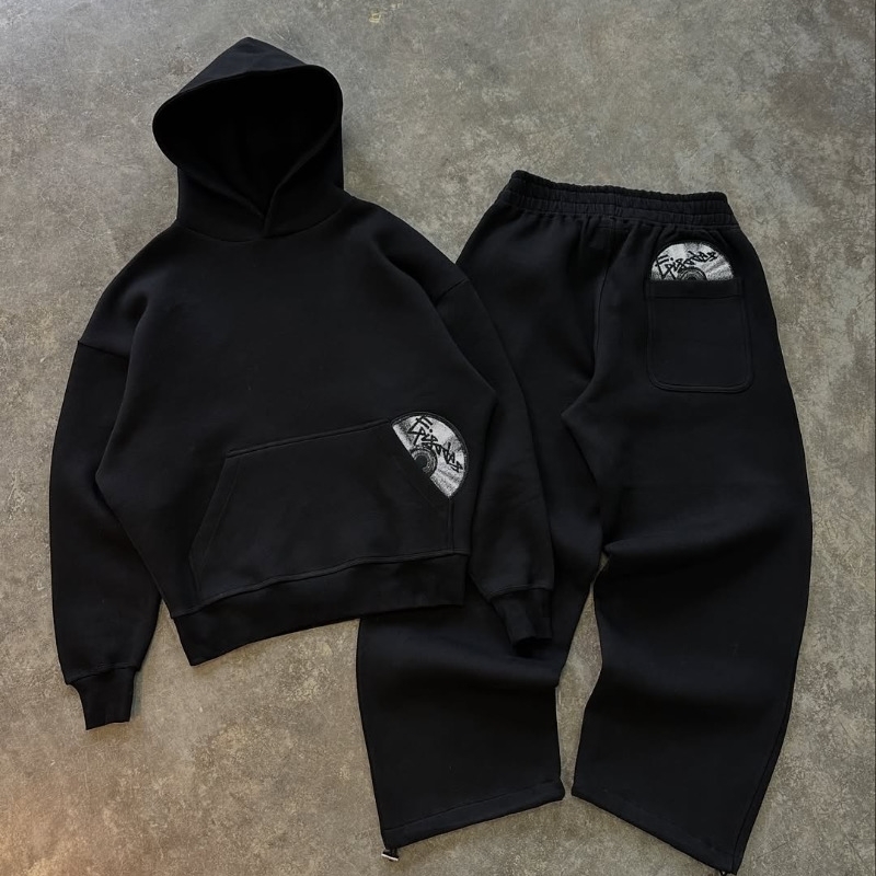 High street hip-hop men suit fashionable and embroidered pullovers Gothic Harajuku loose casual suit tracksuit 260311