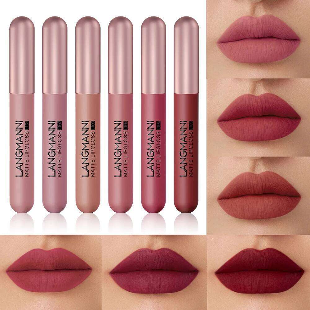 Langmani 6-pack/set matte lip gloss velvet lipstick, long-lasting and non stick to cup liquid lipstick W260311