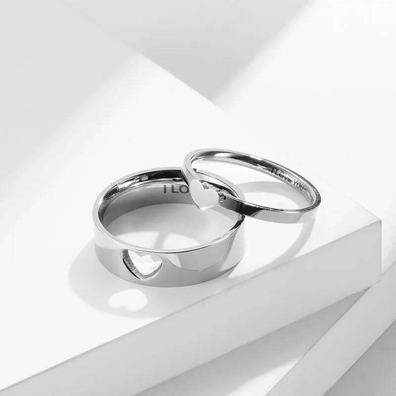 Stainless Steel Hollow Heart Puzzle Couple Rings "I LOVE YOU" Engraved Wedding Band Ring for Women Men Size 5-12 W260311