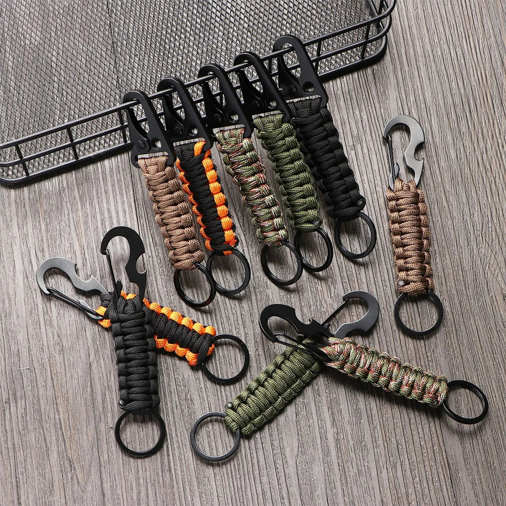 Outdoor Keychain Ring Camping Carabiner Military Paracord Cord Rope Survival Kit Emergency Knot Bottle Opener Tools 260228